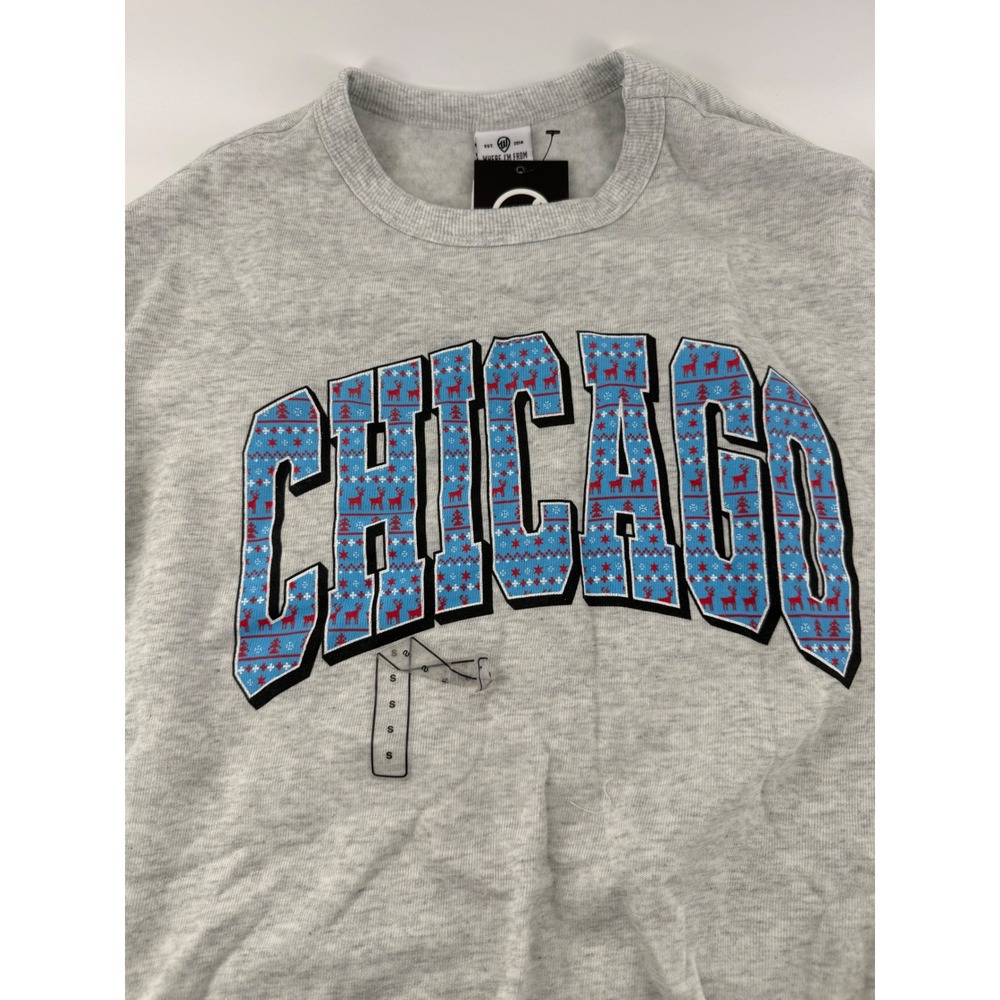 Where I'm From Chicago Reindeer Holiday Graphic Sweatshirt Gray Mens Small NWT